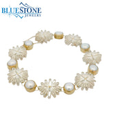 Silver & Gold Flower Bracelet with Pearls- 7"
